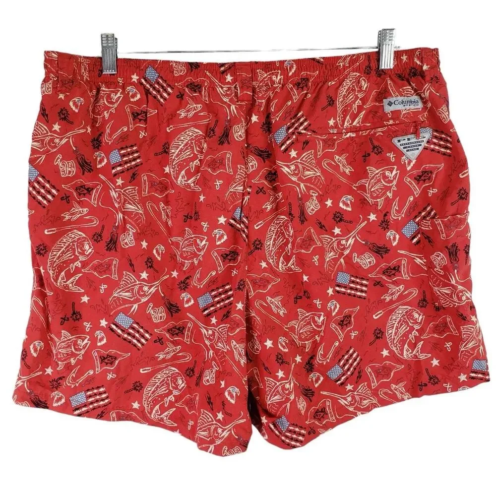 Columbia PFG Swim Trunks Red Men’s Size XXL American Flag Lined Pockets USA